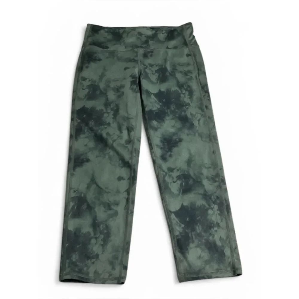 Athleta Chaturanga Cropped Leggings Green Tie Dye Performance Comfy Pull On S